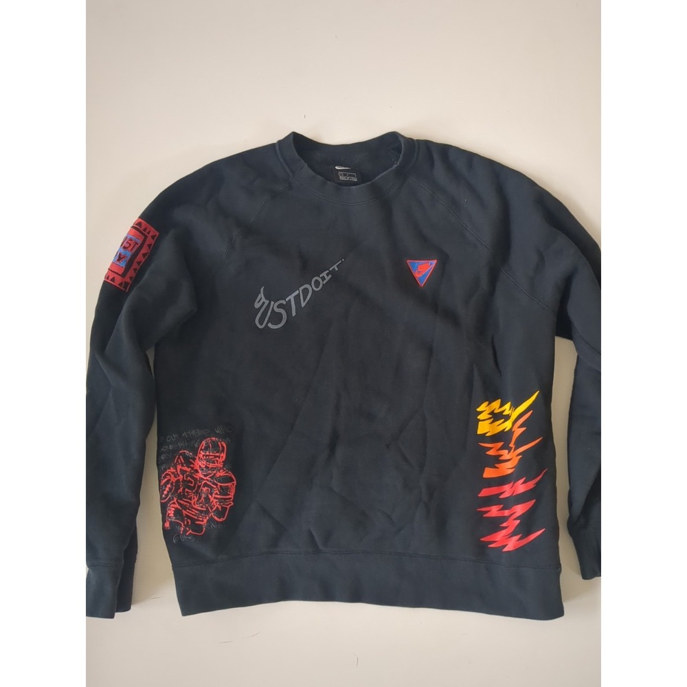 Nike Sportswear Sweatshirt Mens L Black CJ5055 Graffiti Pullover Sweater